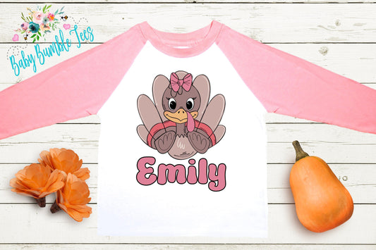 Girls Thanksgiving Shirt, Kids Turkey Name T-shirt, Personalized Tee, Pumpkin Patch Outfit, Toddler Custom Name Shirt, Retro Kids Fall Shirt
