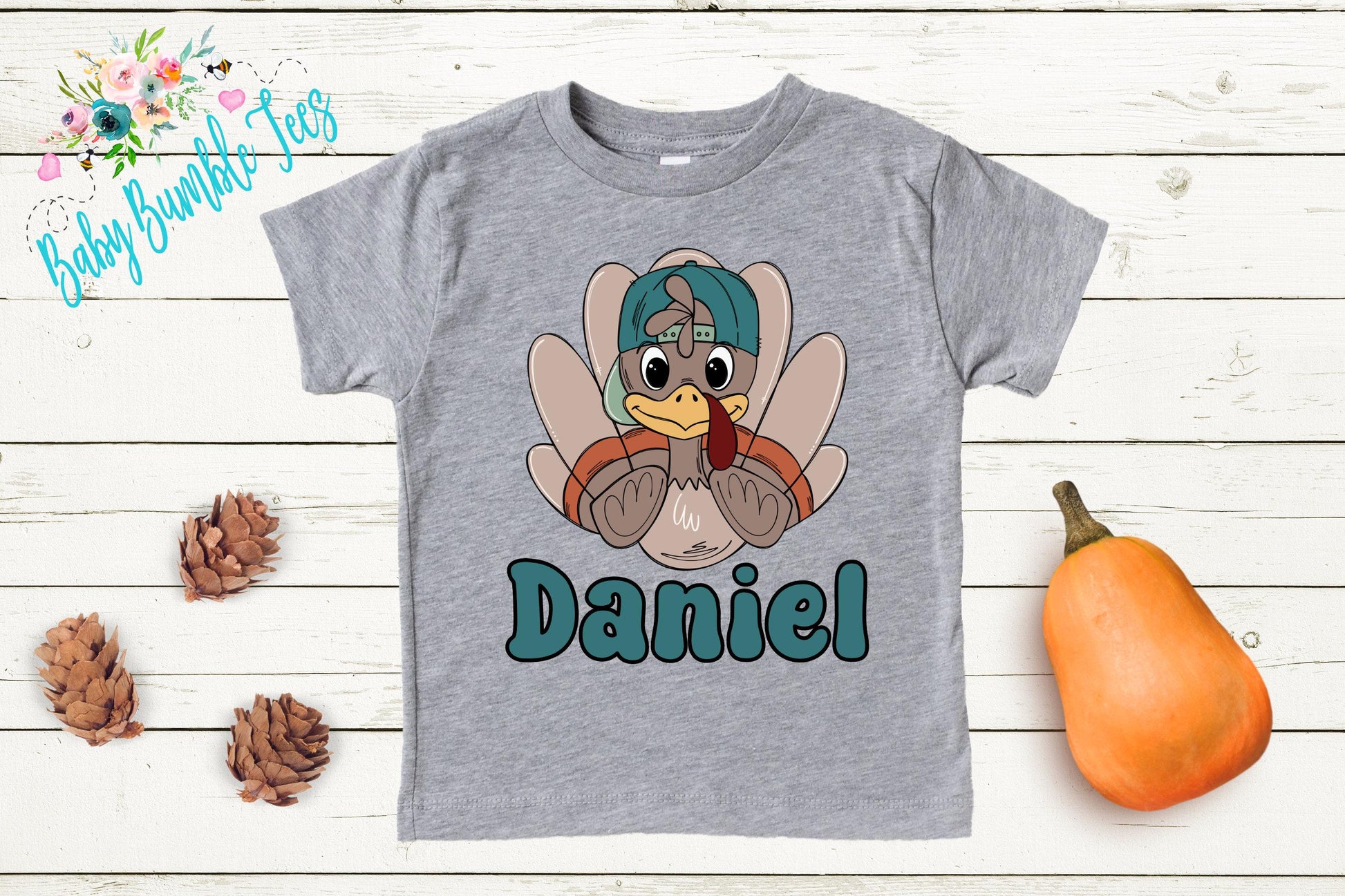 Boys Thanksgiving Shirt, Kids Turkey Name T-shirt, Personalized Tee, Pumpkin Patch Outfit, Toddler Custom Name Shirt, Retro Kids Fall Shirt