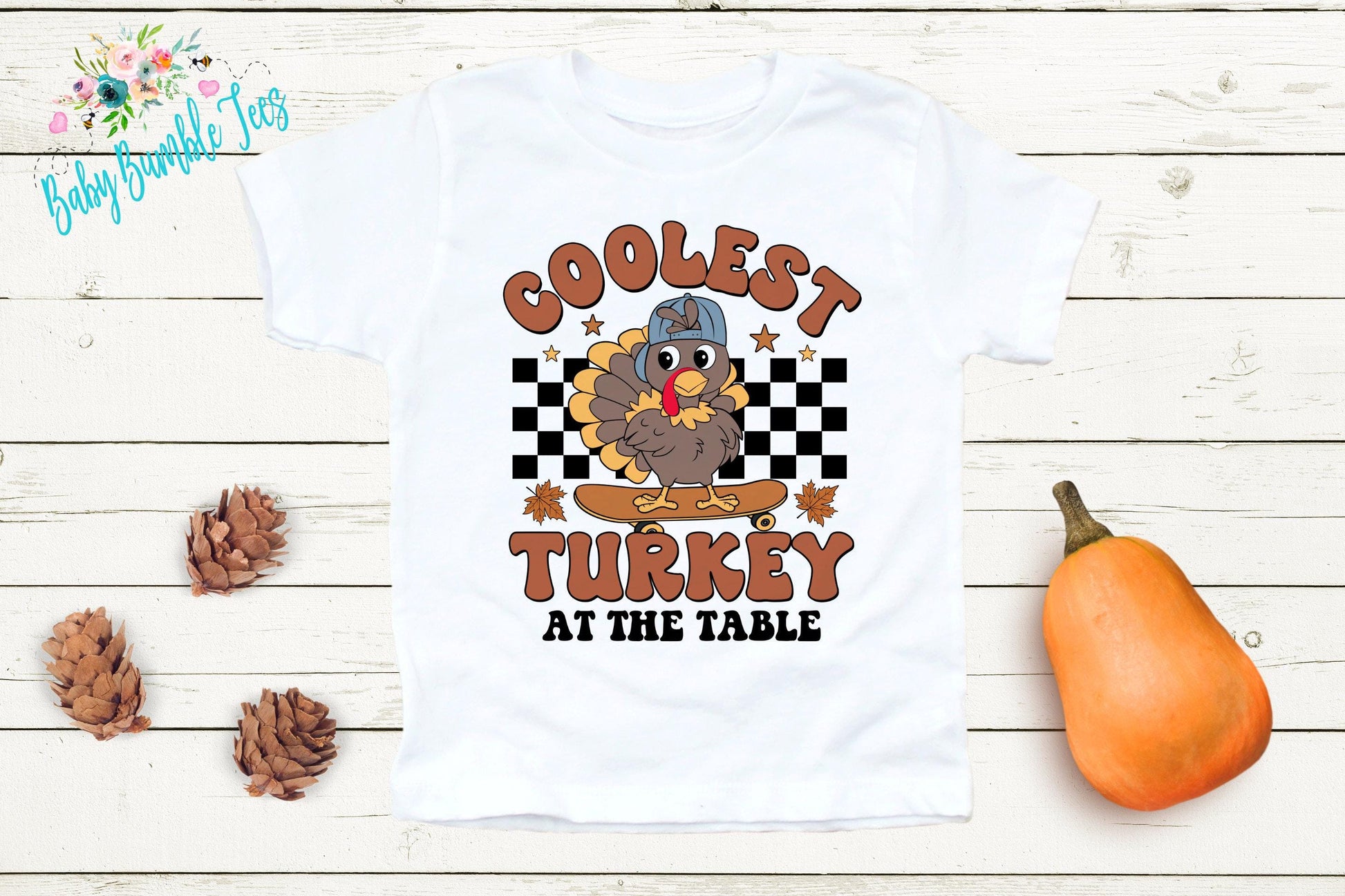 Coolest Turkey At The Table Shirt, Boys Thanksgiving T-shirt, Toddler Fall Tee, Pumpkin Patch Outfit, Retro Kids Fall Shirt, Funny Groovy