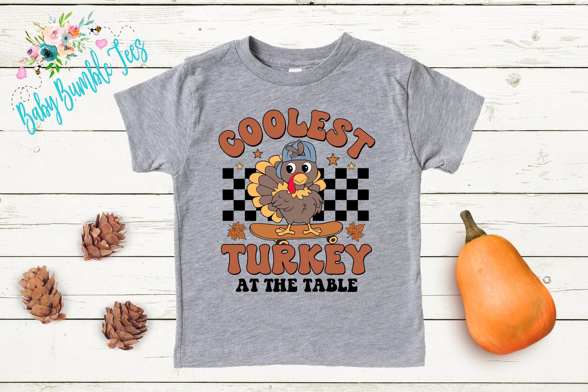 Coolest Turkey At The Table Shirt, Boys Thanksgiving T-shirt, Toddler Fall Tee, Pumpkin Patch Outfit, Retro Kids Fall Shirt, Funny Groovy