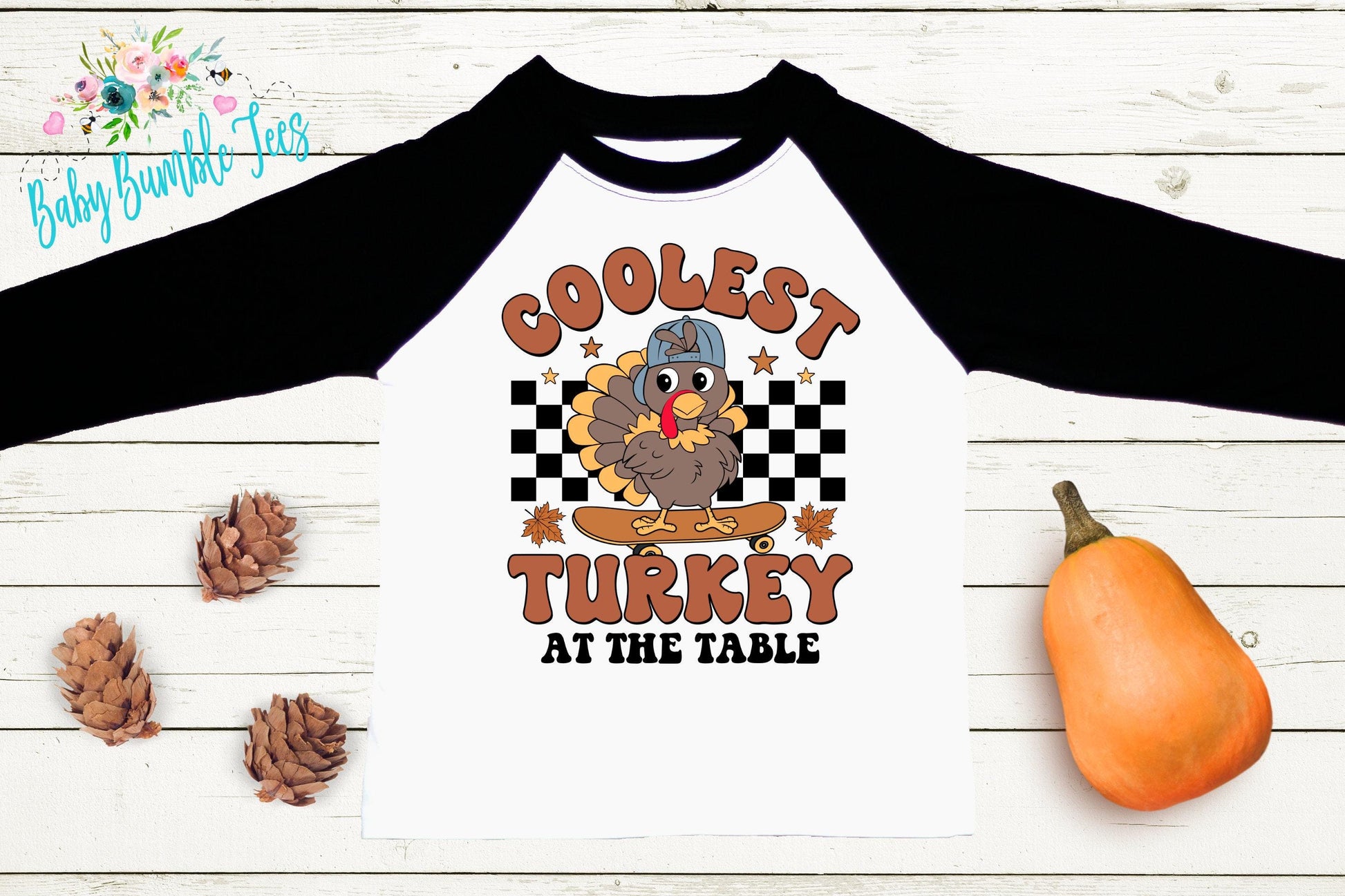 Coolest Turkey At The Table Shirt, Boys Thanksgiving T-shirt, Toddler Fall Tee, Pumpkin Patch Outfit, Retro Kids Fall Shirt, Funny Groovy