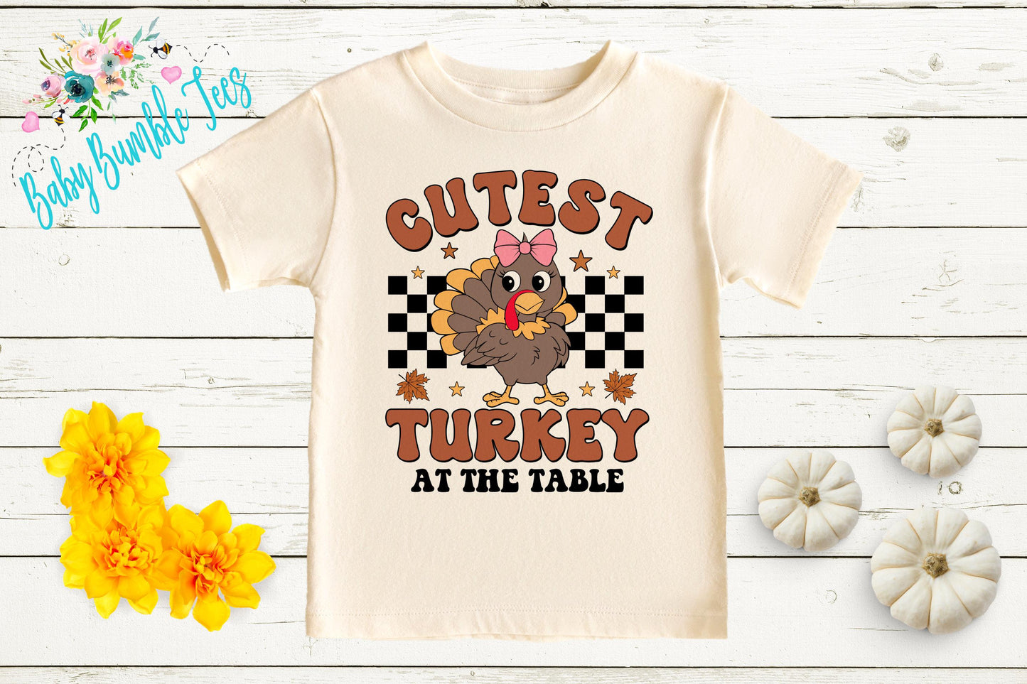 Cutest Turkey At The Table Shirt, Girls Thanksgiving T-shirt, Toddler Fall Tee, Pumpkin Patch Outfit, Retro Kids Fall Shirt, Funny Groovy