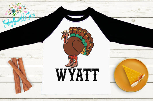 Boys Thanksgiving Shirt, Cowboy Turkey Name T-shirt, Fall Personalized Tee, Kids Pumpkin Patch Outfit, Toddler Custom Name Shirt, Western