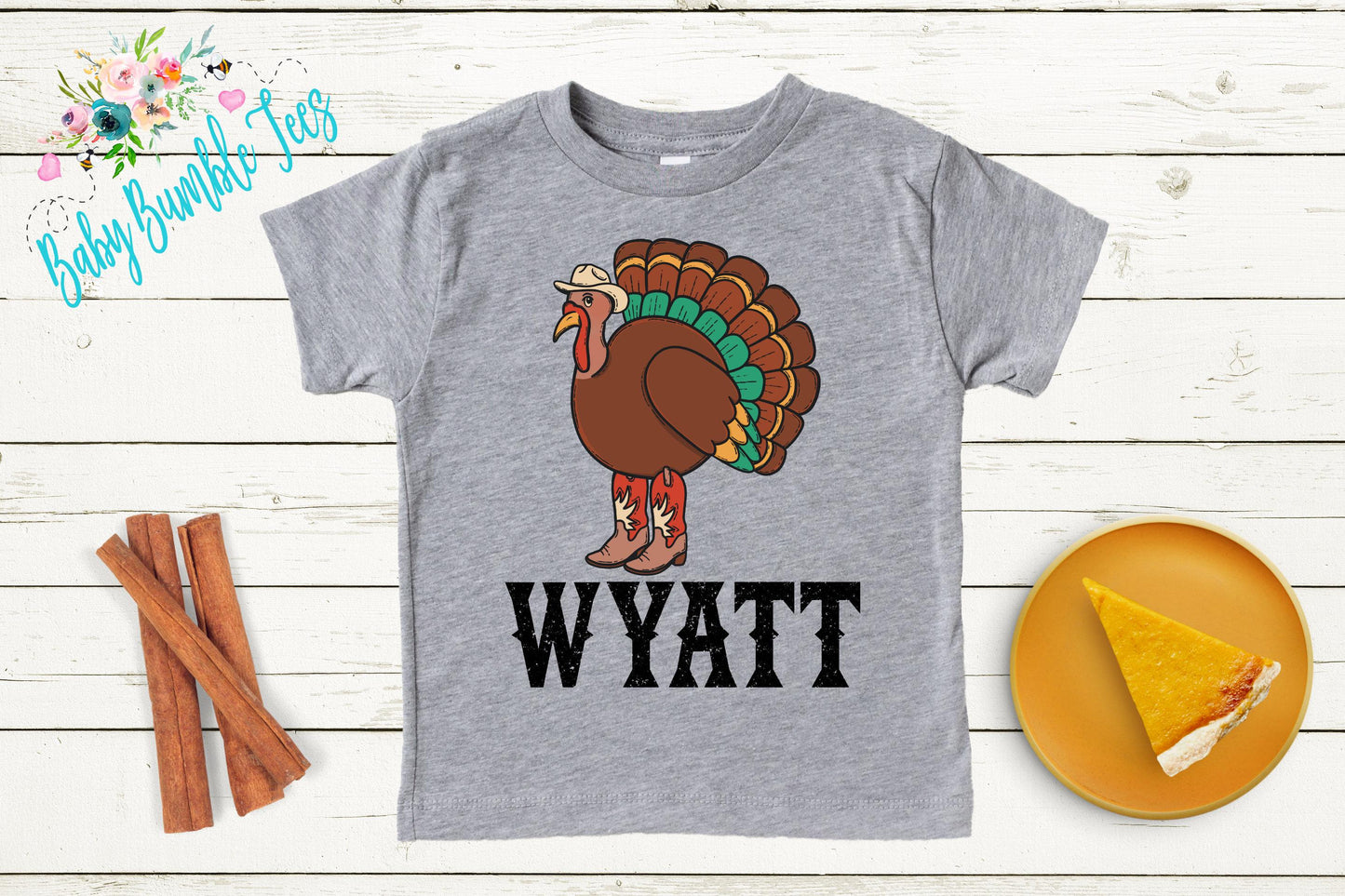 Boys Thanksgiving Shirt, Cowboy Turkey Name T-shirt, Fall Personalized Tee, Kids Pumpkin Patch Outfit, Toddler Custom Name Shirt, Western