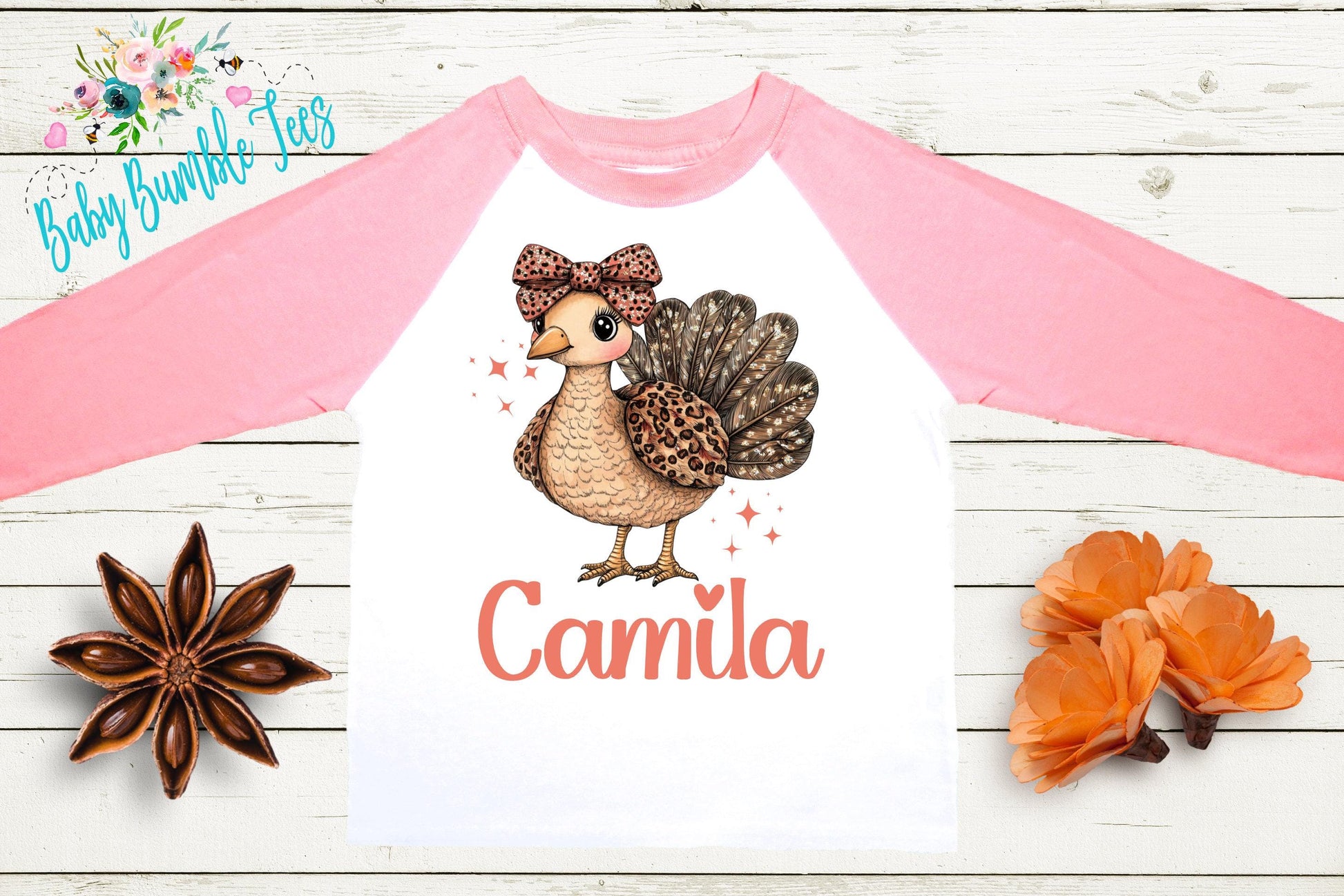 Girls Thanksgiving Shirt, Kids Turkey Name T-shirt, Personalized Tee, Pumpkin Patch Outfit, Toddler Custom Name Shirt, Retro Kids Fall Shirt