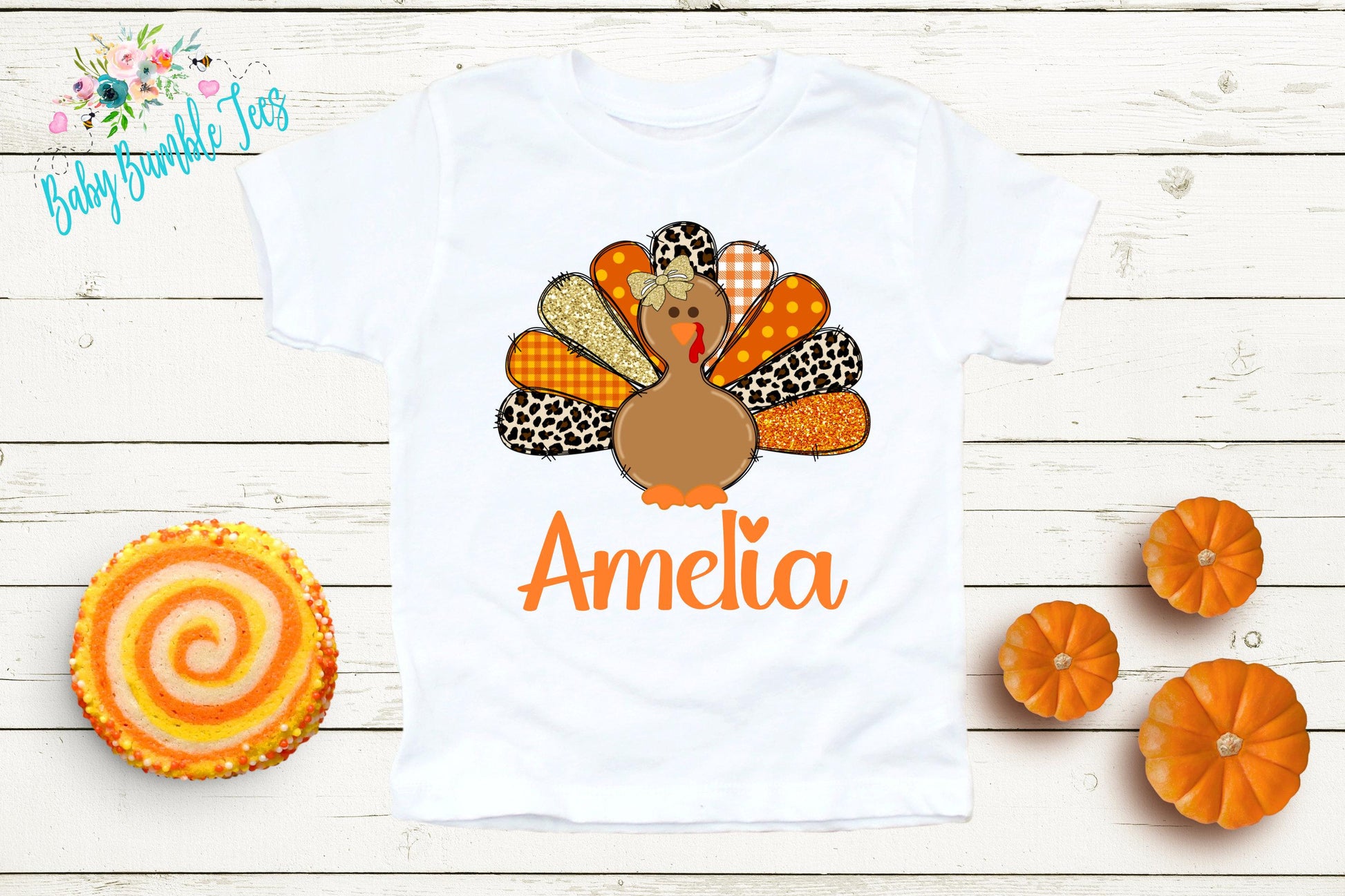 Girls Thanksgiving Shirt, Kids Turkey Name T-shirt, Personalized Tee, Pumpkin Patch Outfit, Toddler Custom Name Shirt, Retro Kids Fall Shirt