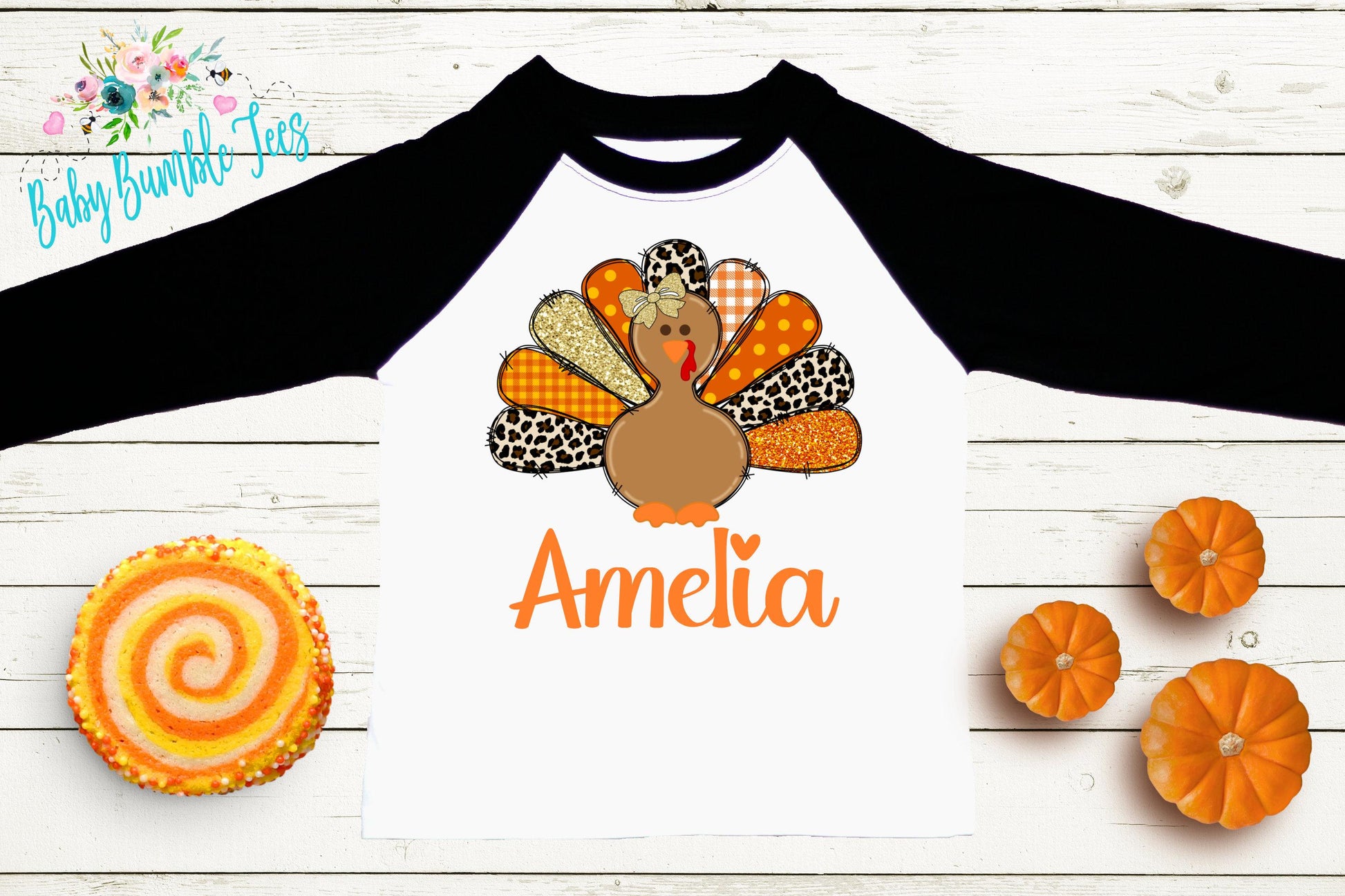 Girls Thanksgiving Shirt, Kids Turkey Name T-shirt, Personalized Tee, Pumpkin Patch Outfit, Toddler Custom Name Shirt, Retro Kids Fall Shirt