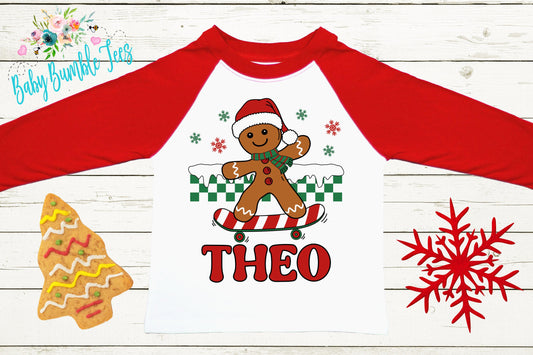 Kids Gingerbread Man Shirt, Boys Retro Christmas T-Shirt, Custom Personalized Name, Toddler Holiday Tee, Christmas Gift, Kids Baking shirt
