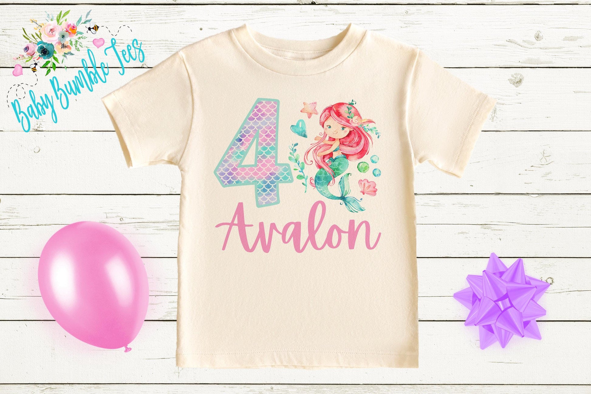 Girls Mermaid Birthday Shirt, Kids Birthday Shirt, Custom Name Birthday Tee, Girl Birthday shirt, Girl Birthday Party T-Shirt, Personalized