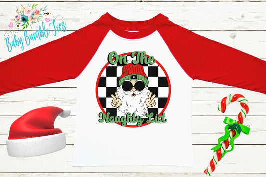 Boys Christmas Shirt, On The Naughty List, Kids Santa Retro T-Shirt, Toddler Holiday Tee, Christmas Gift