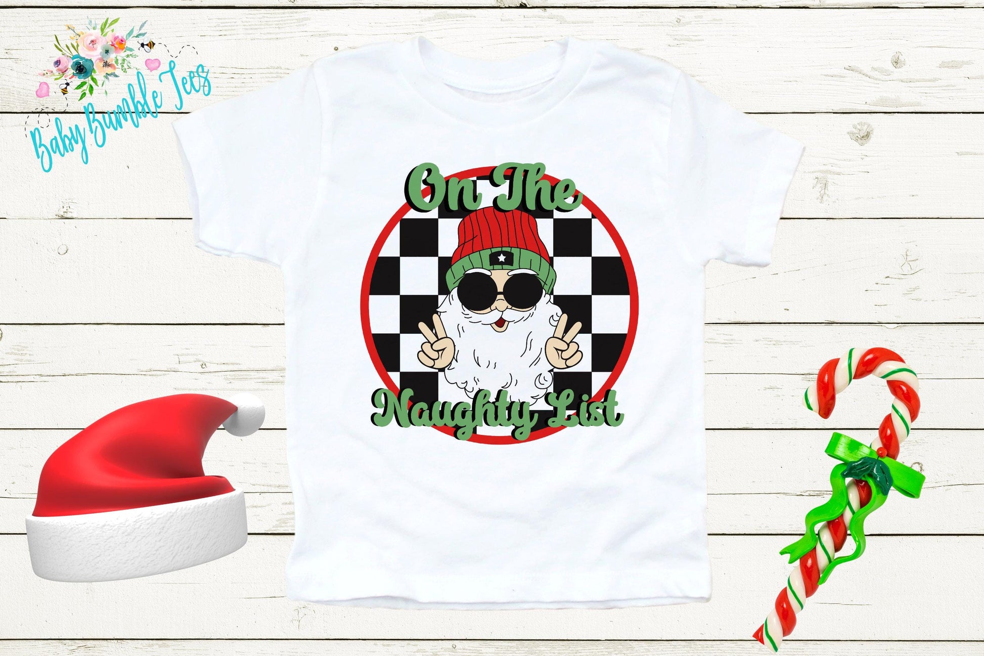 Boys Christmas Shirt, On The Naughty List, Kids Santa Retro T-Shirt, Toddler Holiday Tee, Christmas Gift