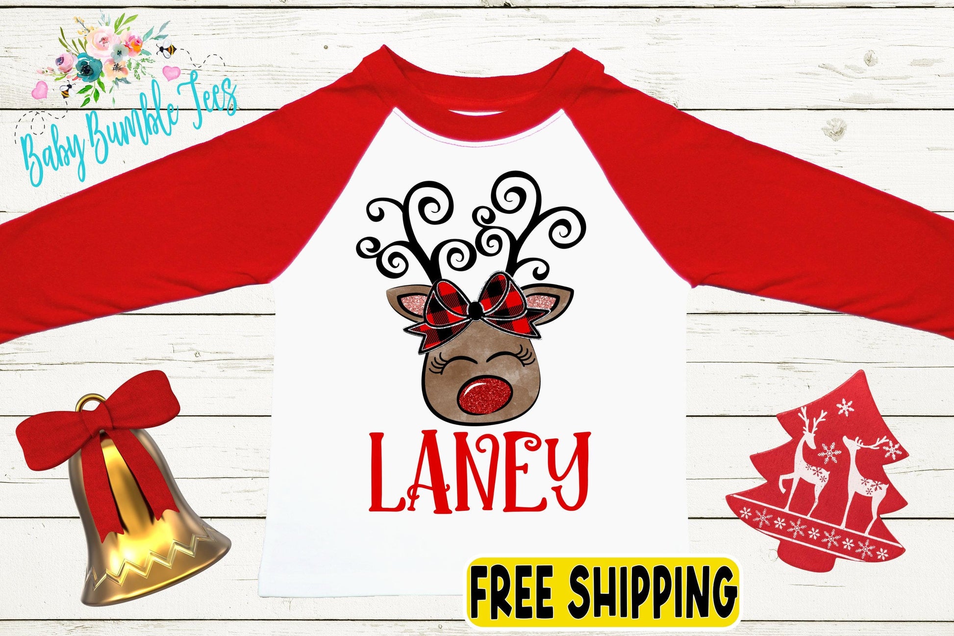 Girl Reindeer Name Shirt, Personalized Name, Christmas t-shirt, Baby Girl Holiday Shirt, Toddler, Kids Shirt, First Christmas