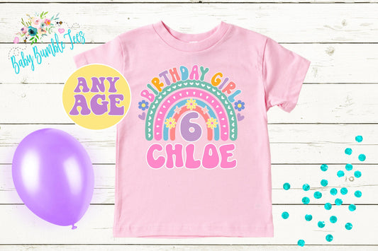 Girls Rainbow Birthday Shirt, Kids Birthday Shirt, Retro Birthday Tee, Girl Birthday shirt, Groovy Birthday Party, 70s Birthday T-shirt