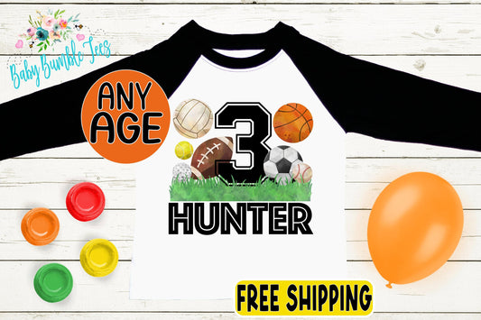 Boys Sports Birthday Shirt, Birthday Party T-Shirt, Kids Birthday Shirt, Toddler Sports Birthday, Football, Soccer, Baseball, Basketball