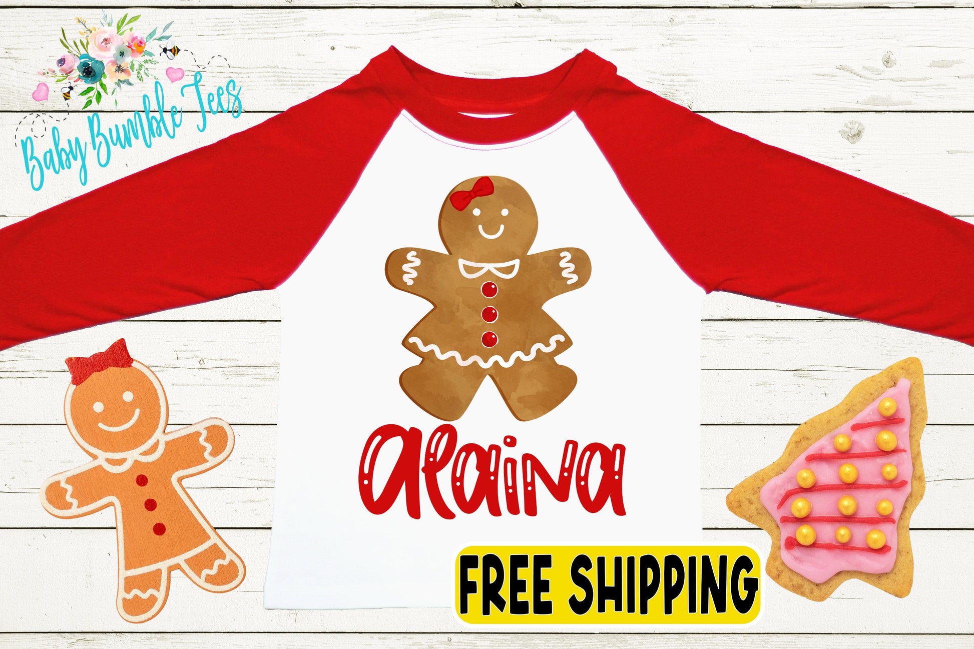 Gingerbread Girl Name Shirt // Personalized Name // Christmas // Toddler Shirt // Holiday // Kids Shirt // Gift // Girls Christmas Shirt