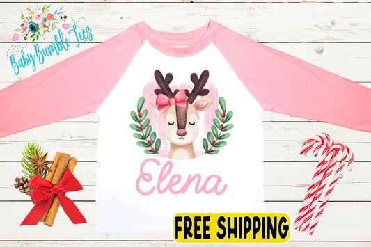 Girls Reindeer Shirt // Girls Christmas Shirt // Personalized Name Shirt // Kids Holiday Shirt // Kids Christmas Shirt // Toddler Christmas