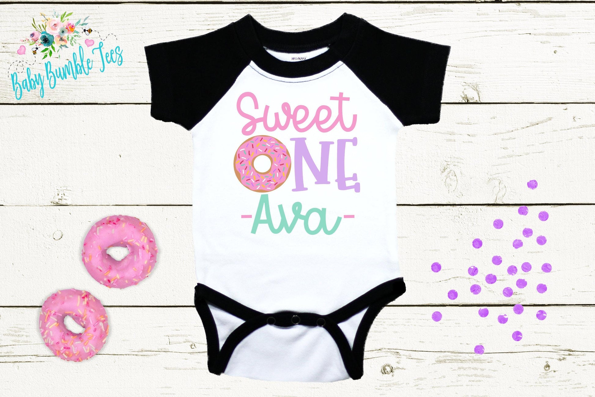 Sweet One Birthday Bodysuit, Donut Birthday Party, Baby Girls First Birthday, Personalized Name, Custom One Birthday, 1st Cake Smash Outfit