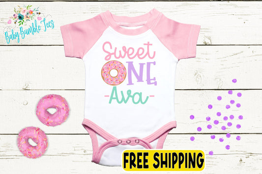 Sweet One Birthday Bodysuit, Donut Birthday Party, Baby Girls First Birthday, Personalized Name, Custom One Birthday, 1st Cake Smash Outfit