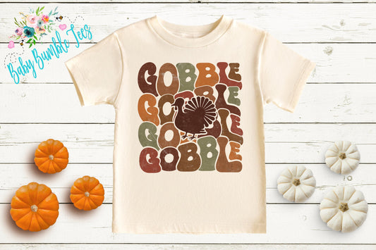 Kids Turkey Gobble Shirt, Thanksgiving T-shirt, Toddler Fall Tee, Pumpkin Patch Outfit, Retro Kids Fall Shirt, Retro Groovy Shirt, Funny