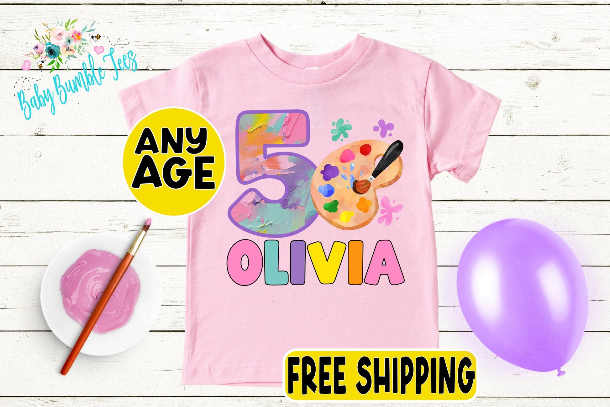 Girls Paint Birthday Shirt, Kids Birthday Shirt, Art Theme Birthday Tee, Painting Birthday Party, Girl Birthday shirt, Toddler Birthday