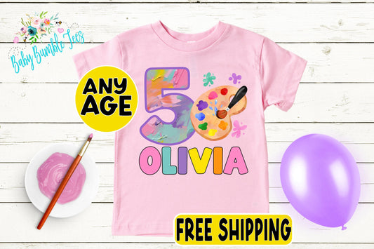 Girls Paint Birthday Shirt, Kids Birthday Shirt, Art Theme Birthday Tee, Painting Birthday Party, Girl Birthday shirt, Toddler Birthday
