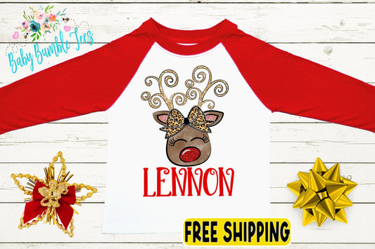 Reindeer Name Shirt // Personalized Name // Christmas t-shirt // Baby Girl // Holiday Shirt // Toddler// Kids Shirt // First Christmas