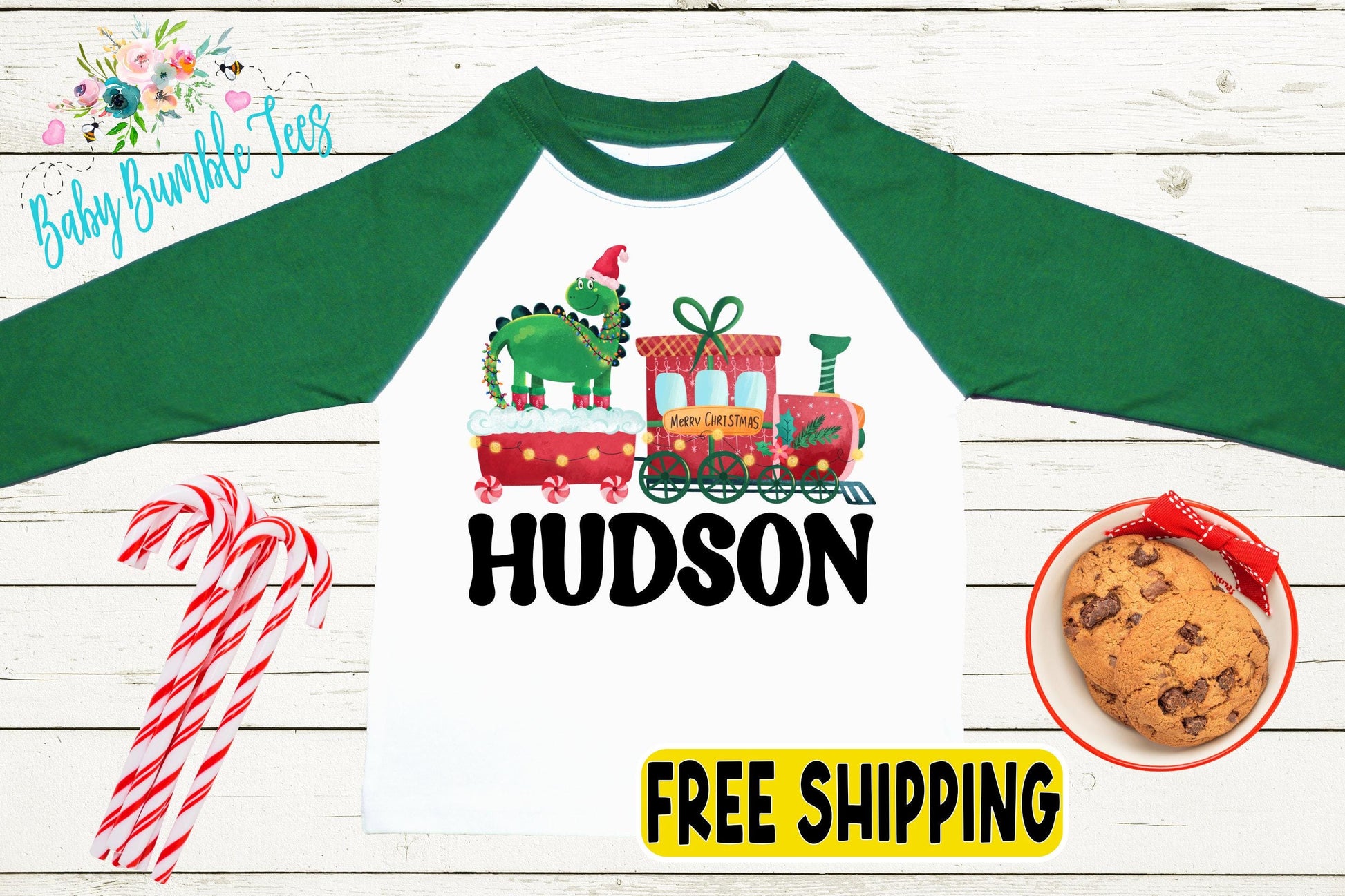 Dinosaur Christmas Train Shirt // Boys Christmas Shirt // Personalized Name // Kids Christmas Shirt // Toddler Christmas // Christmas Gift