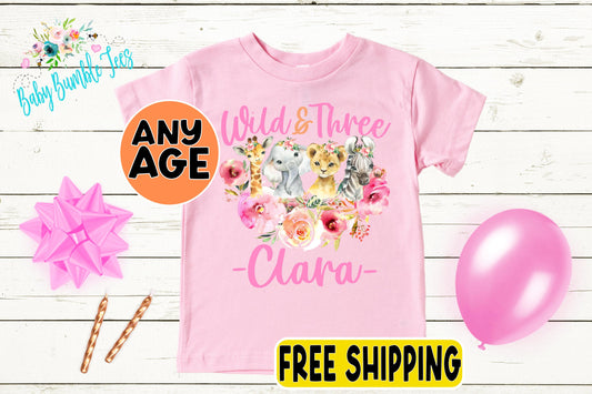 Girls Safari Animal Birthday Shirt, Kids Birthday Shirt, Birthday Tee, Girl Birthday shirt, Jungle Birthday Party, Girls Birthday T-shirt