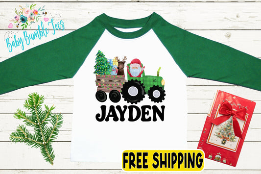 Christmas Tractor Shirt // Boys Christmas Shirt // Kids Christmas Shirt // Personalized Name // Toddler Christmas Shirt // Christmas Gift