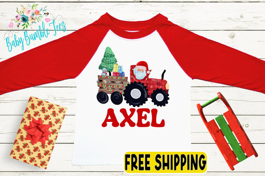 Christmas Tractor Shirt // Boys Christmas Shirt // Kids Christmas Shirt // Personalized Name // Toddler Christmas Shirt // Christmas Gift