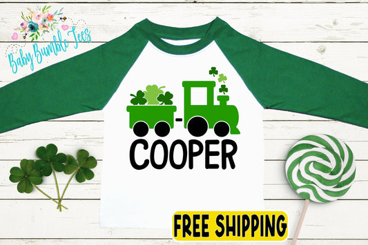 St Patricks Day Train Shirt , Custom Personalized Name, Kids St Patricks Day T Shirt, Boys Shirt, Clover St Paddys Day, Retro Toddler Shirt