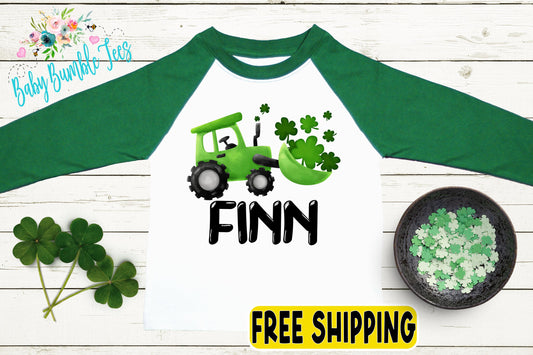 St Patricks Day Truck Shirt, Custom Personalized Name, Kids St Patricks Day T Shirt, Boys Toddler Shirt, Clover St Paddy's Day, Construction
