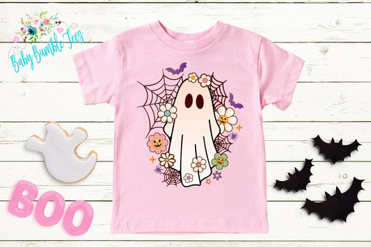 Girls Halloween Ghost Shirt, Pumpkin Patch Tee, Girls Halloween shirt, Kids Toddler T-shirt, Groovy Retro 70's Fall Shirt, Kids Boho Outfit