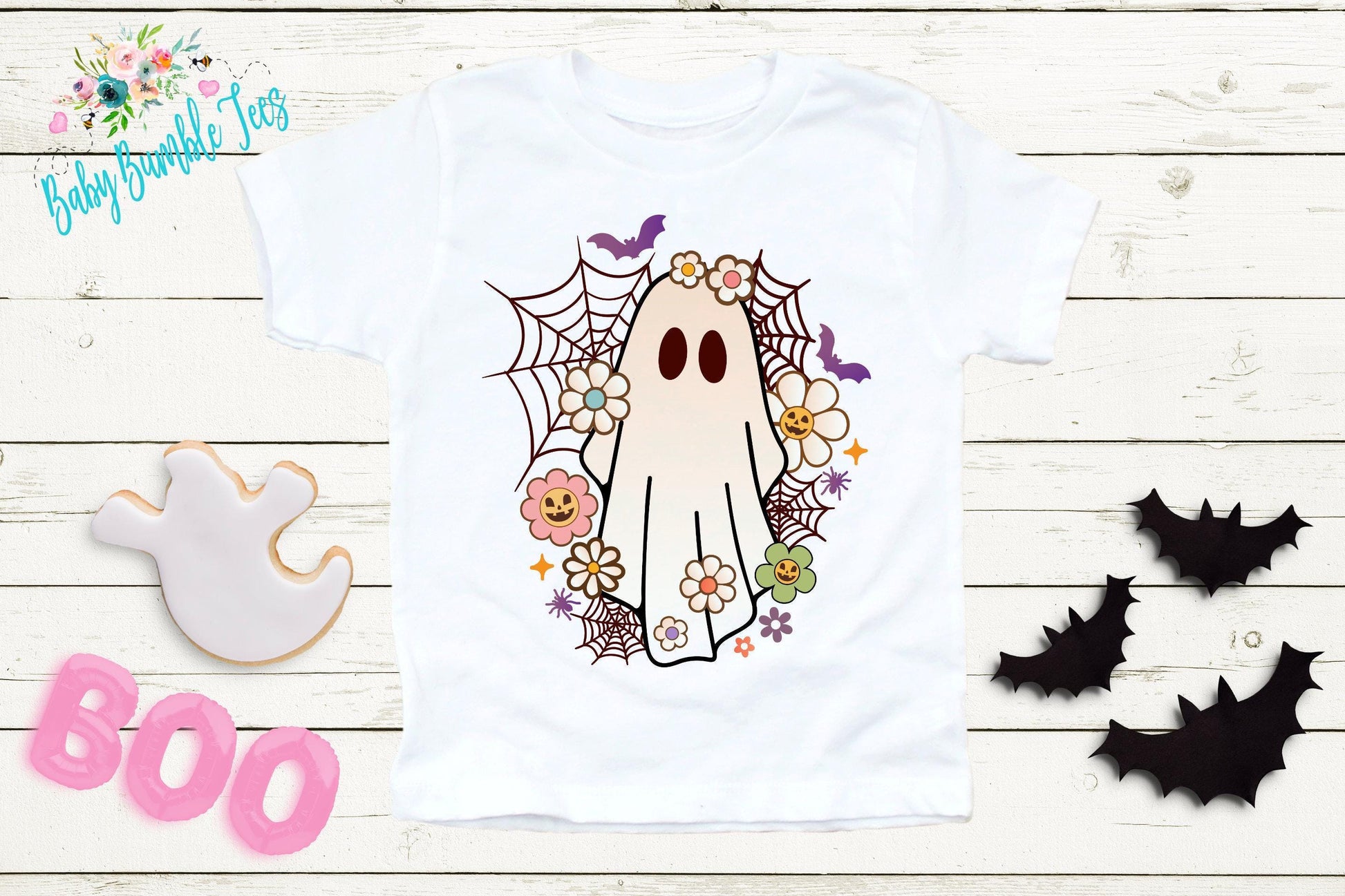 Girls Halloween Ghost Shirt, Pumpkin Patch Tee, Girls Halloween shirt, Kids Toddler T-shirt, Groovy Retro 70's Fall Shirt, Kids Boho Outfit