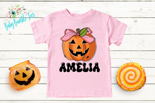 Girls Pumpkin Halloween Shirt // Personalized Name T-Shirt // Pumpkin Patch // Custom Name // Toddler Tshirt // Kids Shirt / Retro Halloween