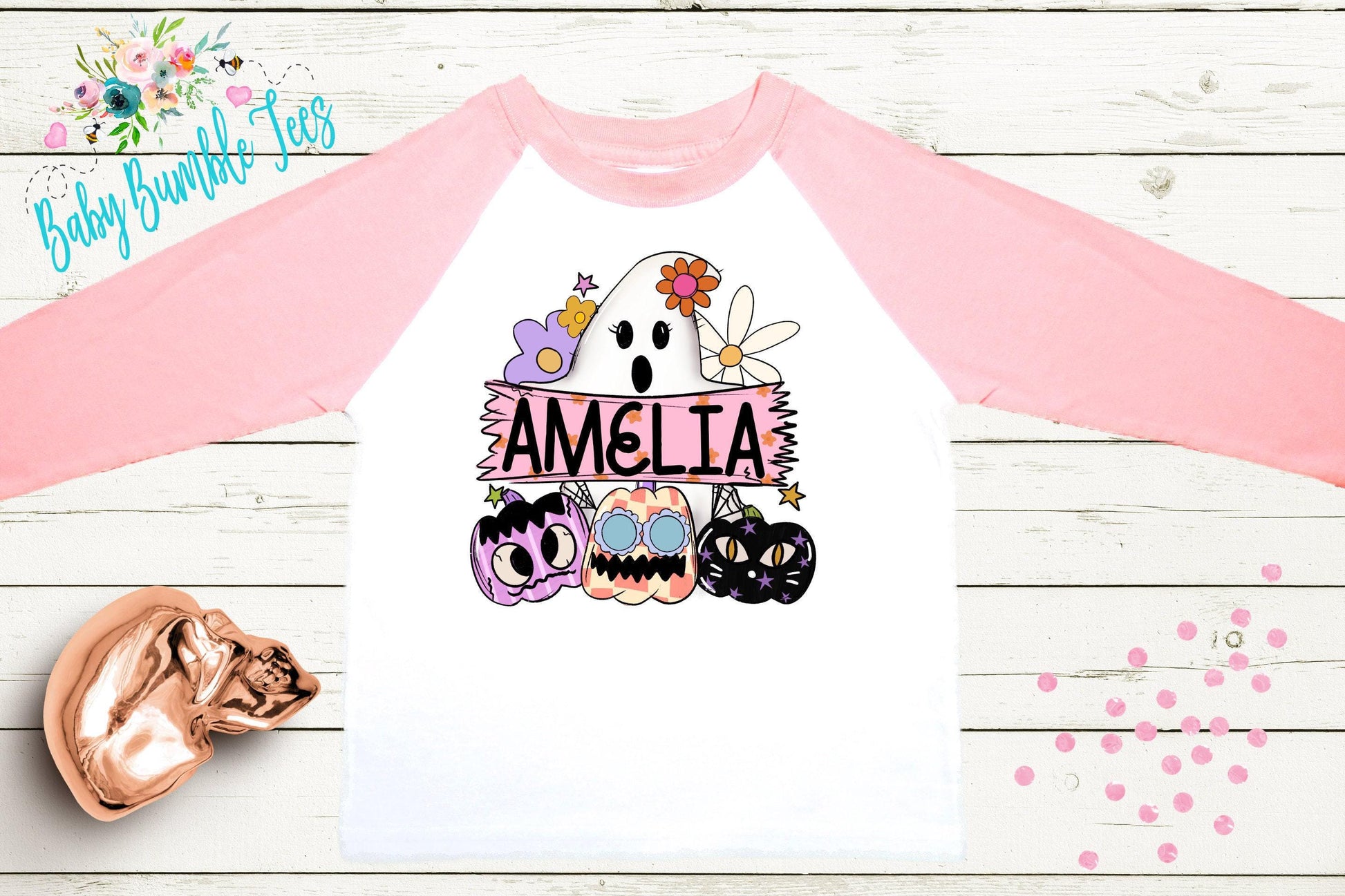 Girls Ghost Shirt, Personalized Name Shirt, Kids Halloween Shirt, Pumpkin patch shirt, Groovy Kids Fall Shirt, Retro Girls Halloween Shirt