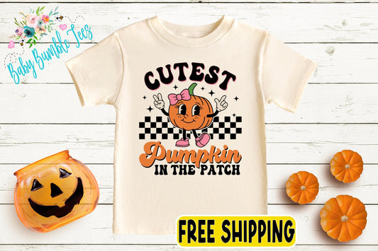 Cutest Pumpkin In The Patch Shirt - Girls Pumpkin Patch Shirt - Kids Fall Shirt - Girls Retro Halloween Shirt - Toddler Halloween Shirt