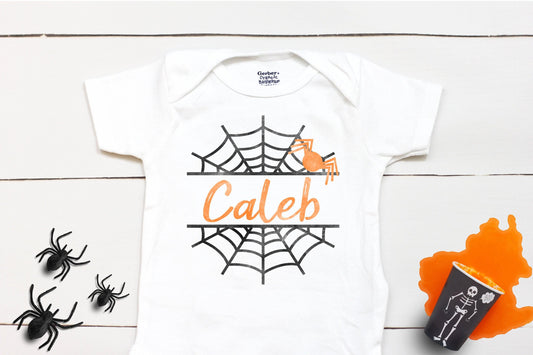 Spider Web Name // Spider Web // Halloween // Baby Boy // Boys Halloween // First Halloween // Kids Shirt Onesies® Brand