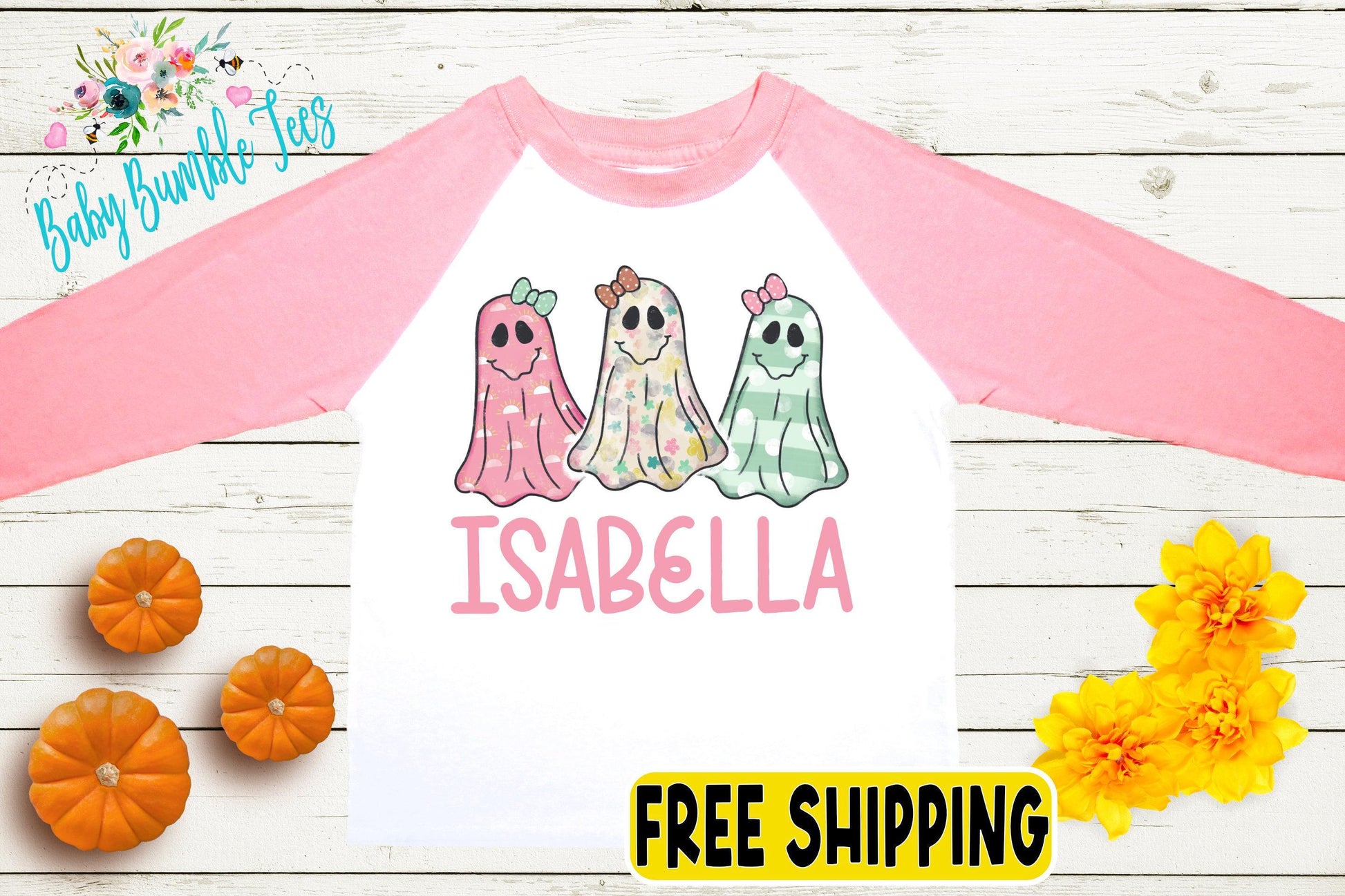 Girls Ghost Shirt // Personalized Name Shirt // Kids Halloween Shirt // Pumpkin patch shirt // Kids Fall Shirt // Girls Halloween Shirt