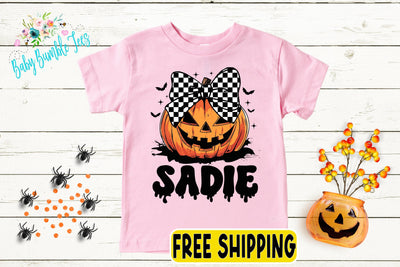 Girls Halloween Shirt - Kids Pumpkin Patch Shirt - Personalized Custom Name - Fall Toddler Tee - Kids Halloween School Shirt - Retro Pumpkin